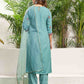Cotton Blend Embroidered Straight Kurta with Pant & Dupatta