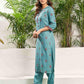 Cotton Blend Embroidered Straight Kurta with Pant & Dupatta
