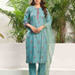 Cotton Blend Embroidered Straight Kurta with Pant & Dupatta