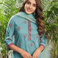Cotton Blend Embroidered Straight Kurta with Pant & Dupatta