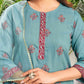Cotton Blend Embroidered Straight Kurta with Pant & Dupatta