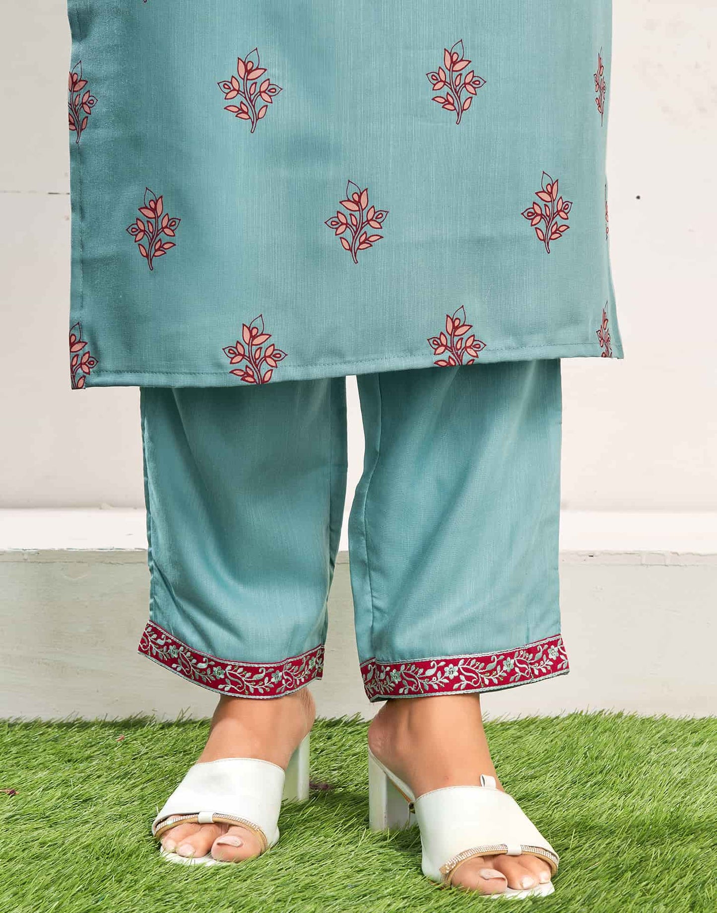 Cotton Blend Embroidered Straight Kurta with Pant & Dupatta