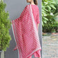 Pink Silk Printed V Neck 3/4 Sleeve Straight Kurta Set With Pant & Dupatta