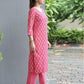 Pink Silk Printed V Neck 3/4 Sleeve Straight Kurta Set With Pant & Dupatta