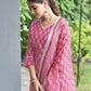 Pink Silk Printed V Neck 3/4 Sleeve Straight Kurta Set With Pant & Dupatta