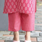Pink Silk Printed V Neck 3/4 Sleeve Straight Kurta Set With Pant & Dupatta