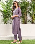 Silk Blend Embroidered Straight 3 Piece Kurta Set