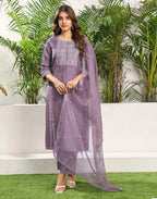 Silk Blend Embroidered Straight 3 Piece Kurta Set