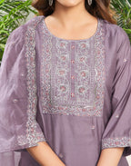 Silk Blend Embroidered Straight 3 Piece Kurta Set
