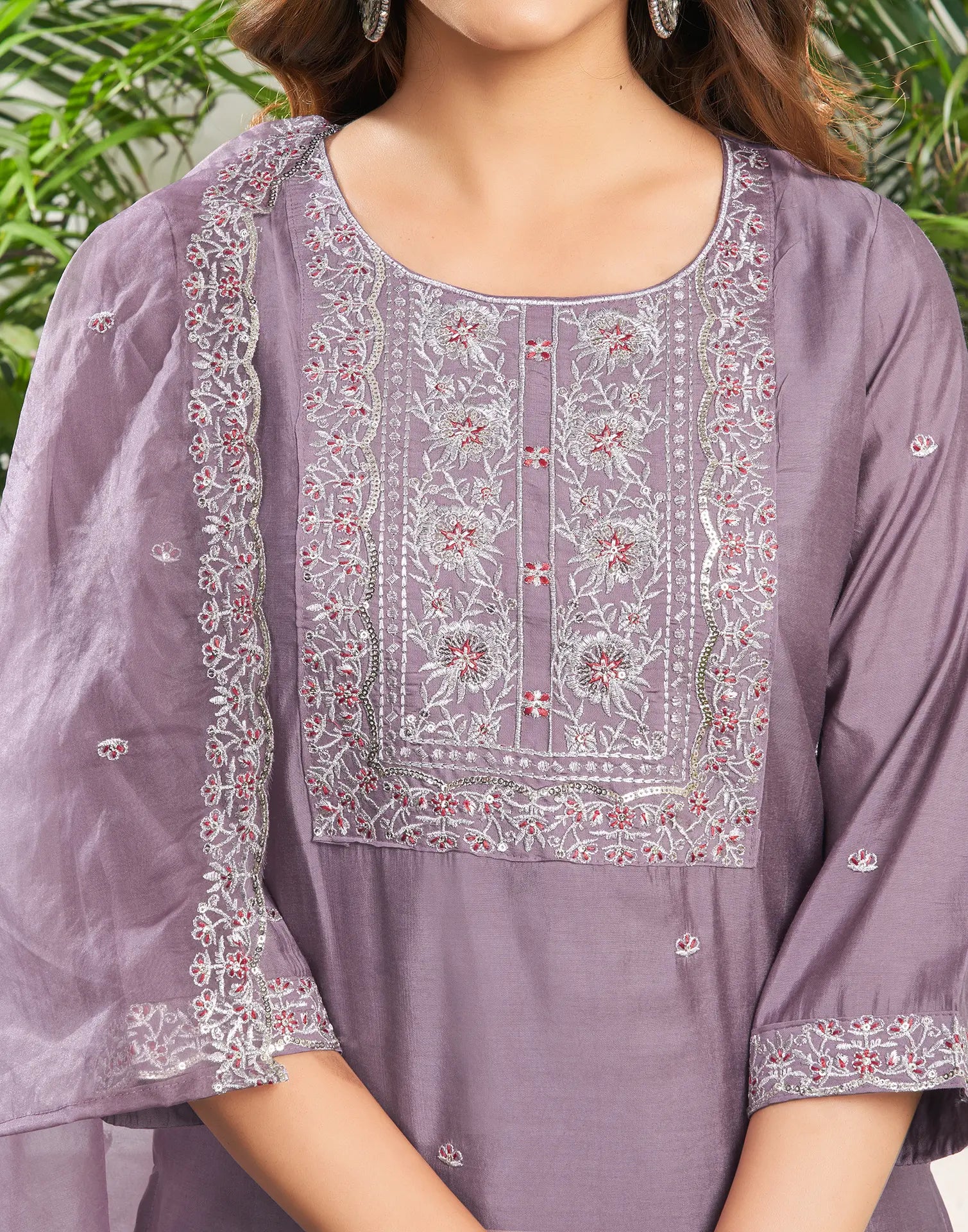 Silk Blend Embroidered Straight 3 Piece Kurta Set