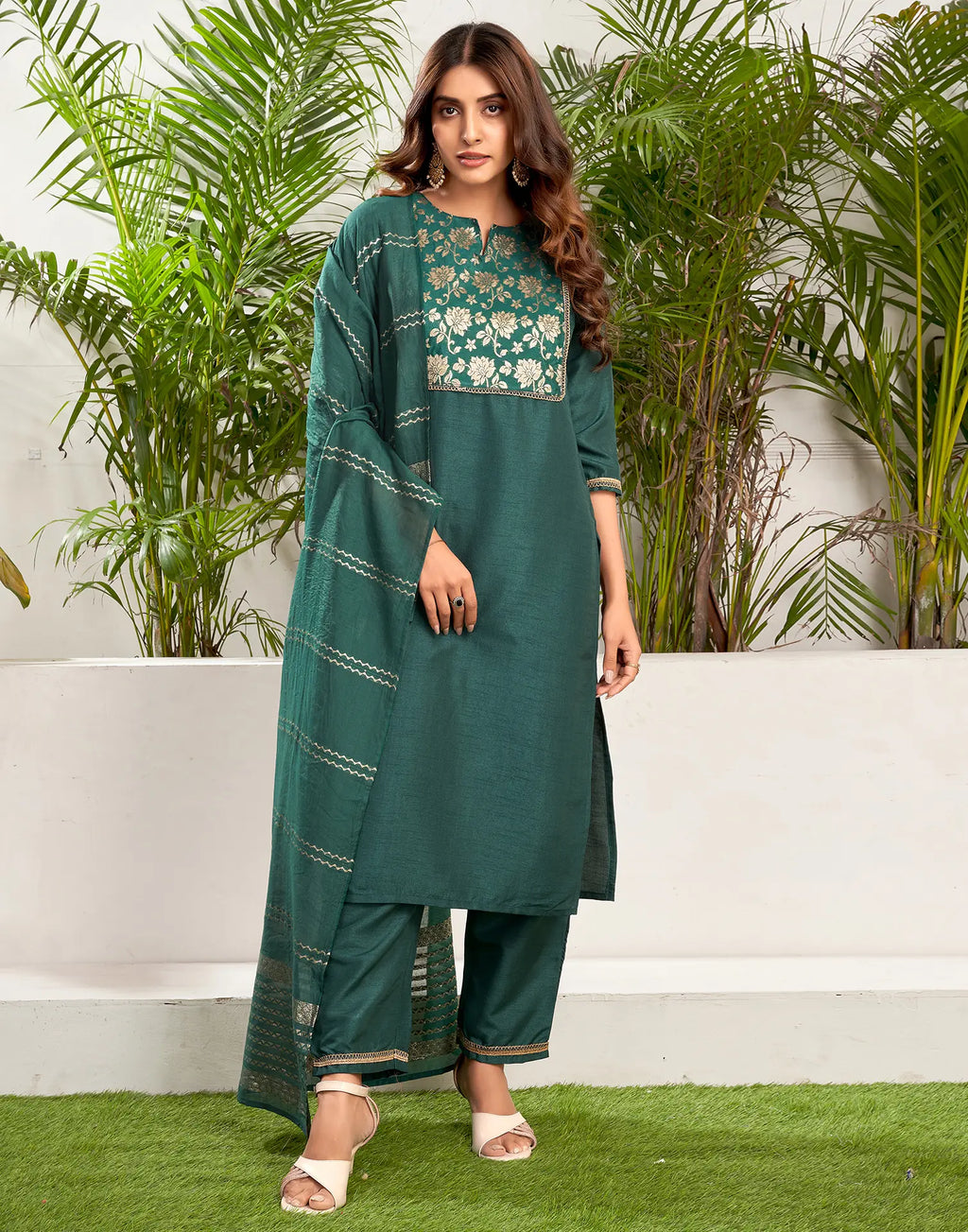Silk Blend Woven Straight 3 Piece Kurta Set