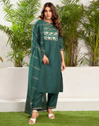 Silk Blend Woven Straight 3 Piece Kurta Set