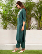 Silk Blend Woven Straight 3 Piece Kurta Set