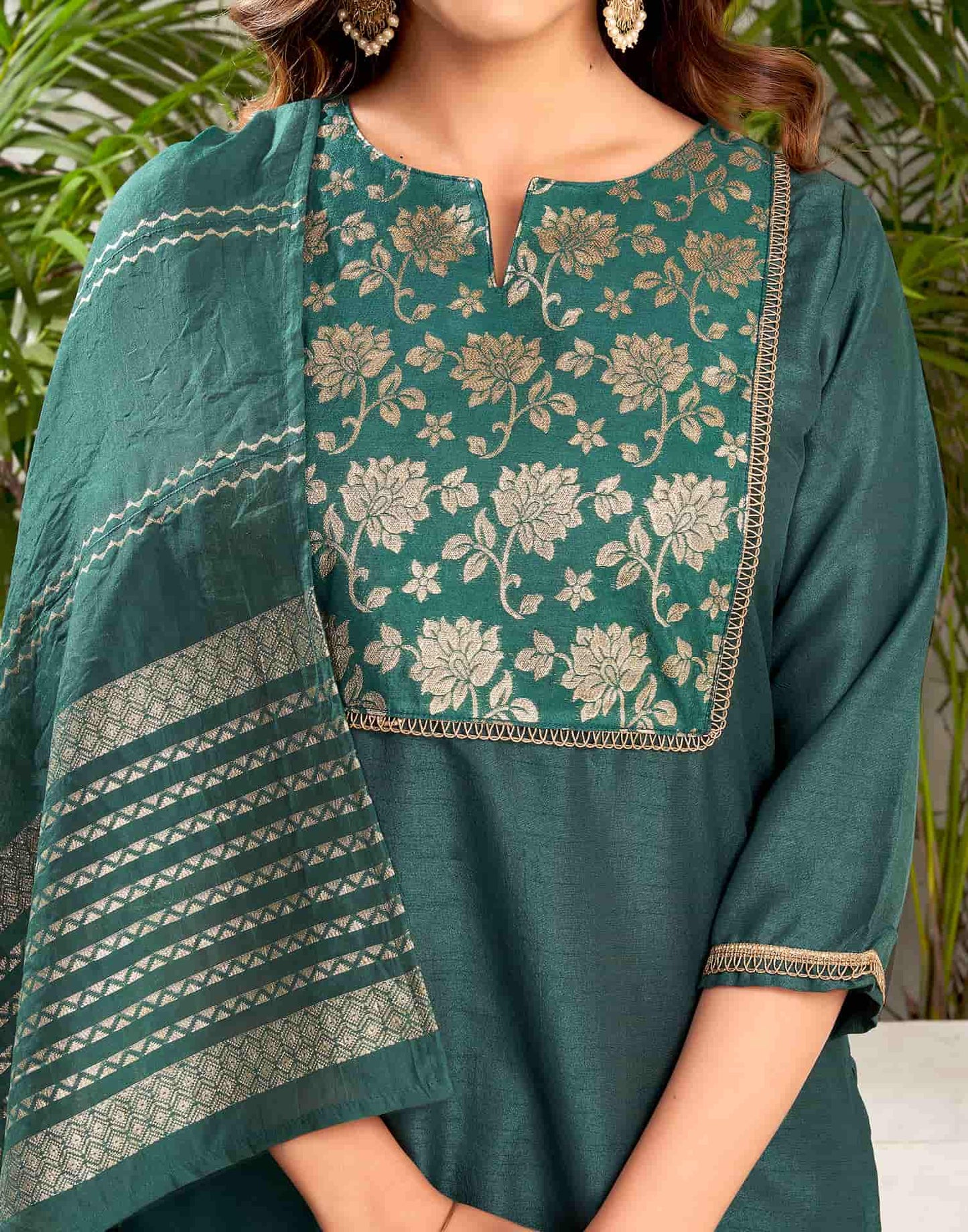Silk Blend Woven Straight Kurta with Pant & Dupatta