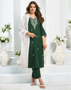 Cotton Blend Embroidered Straight 3 Piece Kurta Set