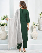 Cotton Blend Embroidered Straight 3 Piece Kurta Set