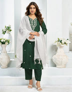 Cotton Blend Embroidered Straight 3 Piece Kurta Set