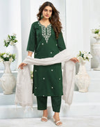 Cotton Blend Embroidered Straight 3 Piece Kurta Set