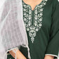 Cotton Blend Embroidered Straight Kurta with Pant & Dupatta