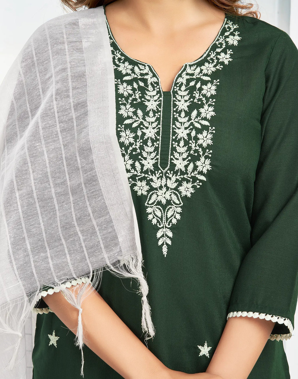 Cotton Blend Embroidered Straight 3 Piece Kurta Set