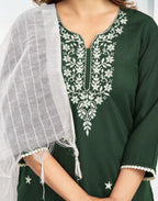 Cotton Blend Embroidered Straight 3 Piece Kurta Set