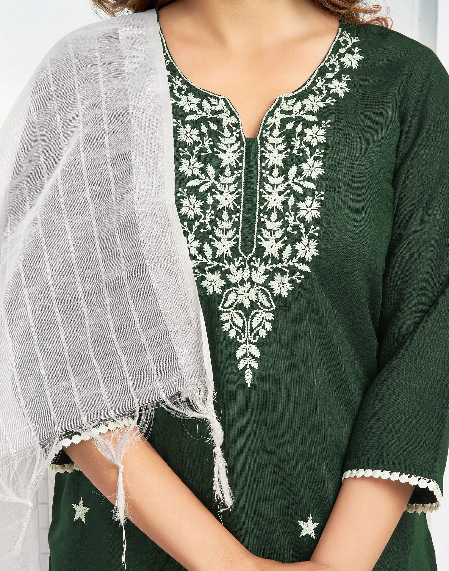 Cotton Blend Embroidered Straight 3 Piece Kurta Set