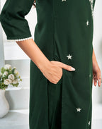 Cotton Blend Embroidered Straight 3 Piece Kurta Set