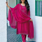 Silk Dyed, Sequence Embroidery Work, Embroidered Fabric Lace and Cotton Lace Straight Kurta with Pant & Dupatta