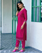 Silk Blend Embroidered Straight 3 Piece Kurta Set