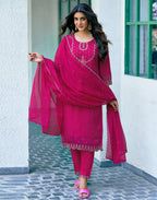 Silk Blend Embroidered Straight 3 Piece Kurta Set