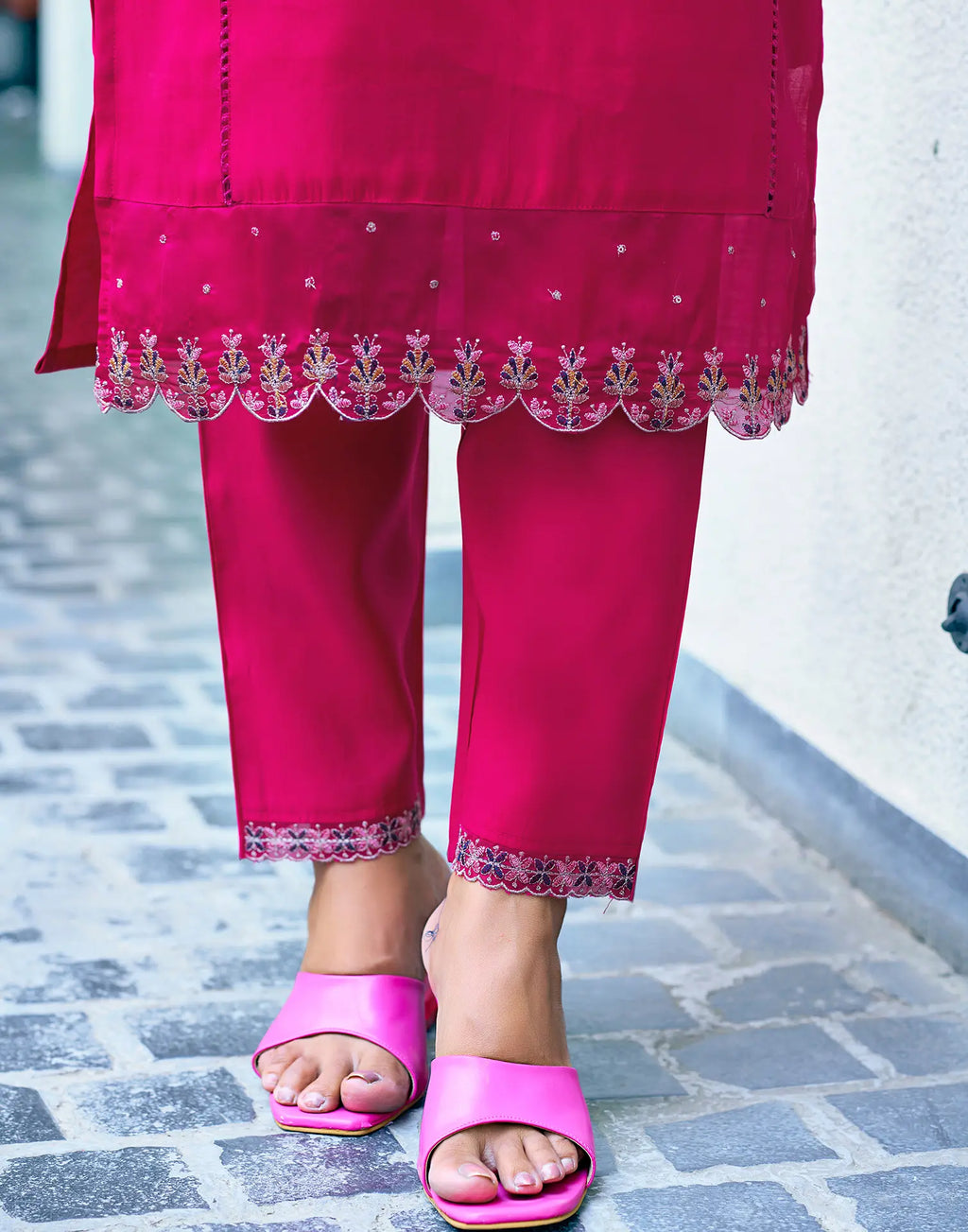 Silk Blend Embroidered Straight 3 Piece Kurta Set
