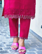 Silk Blend Embroidered Straight 3 Piece Kurta Set