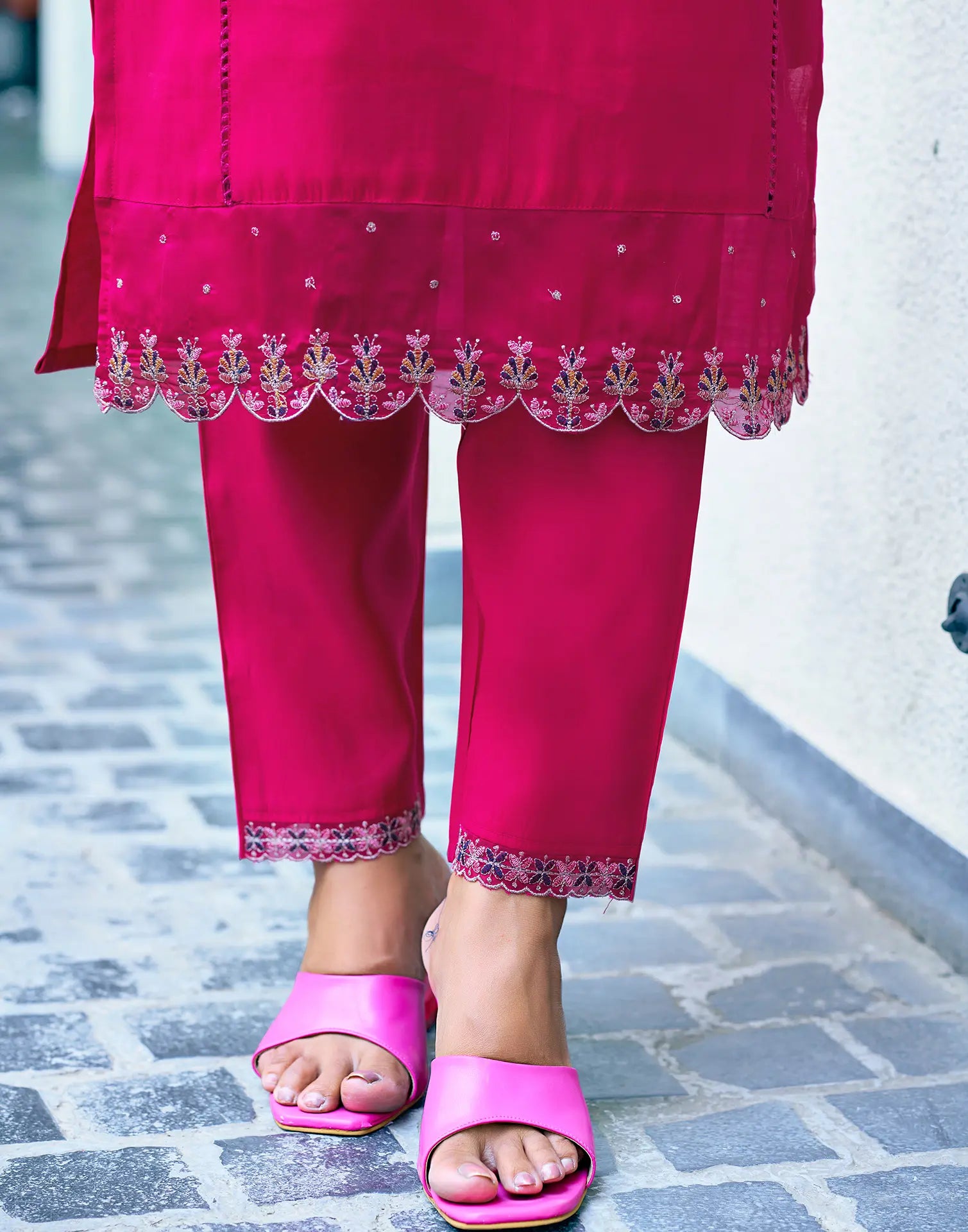 Silk Blend Embroidered Straight 3 Piece Kurta Set