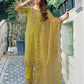 Mustard Yellow Silk Plain Round Neck 3/4 Sleeve Straight Kurta Set With Pant & Dupatta