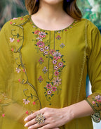 Silk Blend Embroidered Straight 3 Piece Kurta Set
