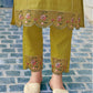 Mustard Yellow Silk Plain Round Neck 3/4 Sleeve Straight Kurta Set With Pant & Dupatta