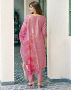 Silk Blend Embroidered Straight 3 Piece Kurta Set