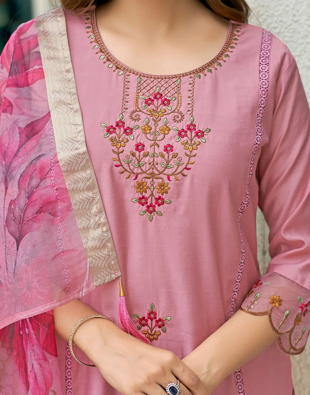 Silk Blend Embroidered Straight 3 Piece Kurta Set