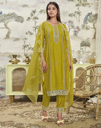 Silk Embroidered Straight 3 Piece Kurta Set