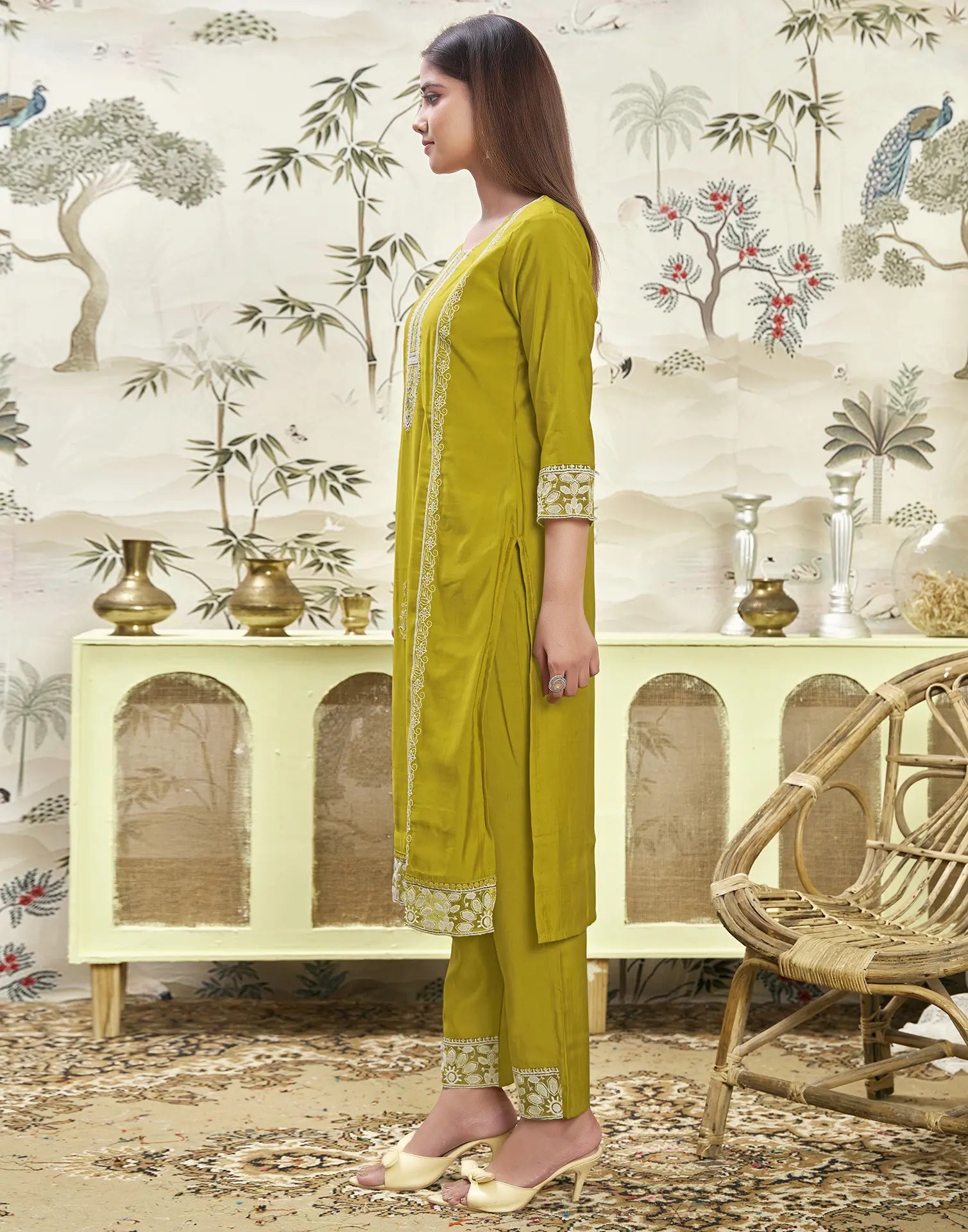 Silk Embroidered Straight 3 Piece Kurta Set