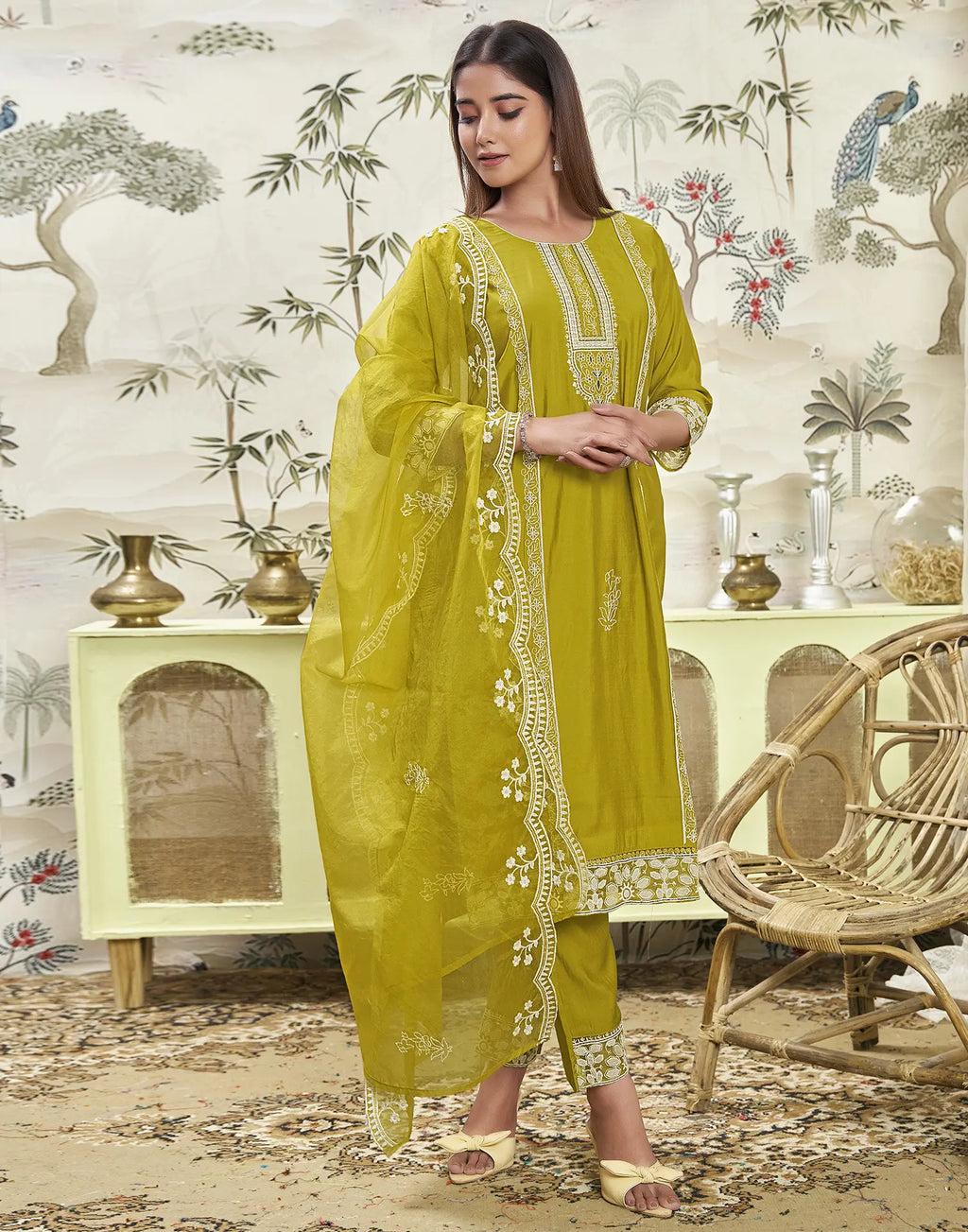 Silk Embroidered Straight 3 Piece Kurta Set