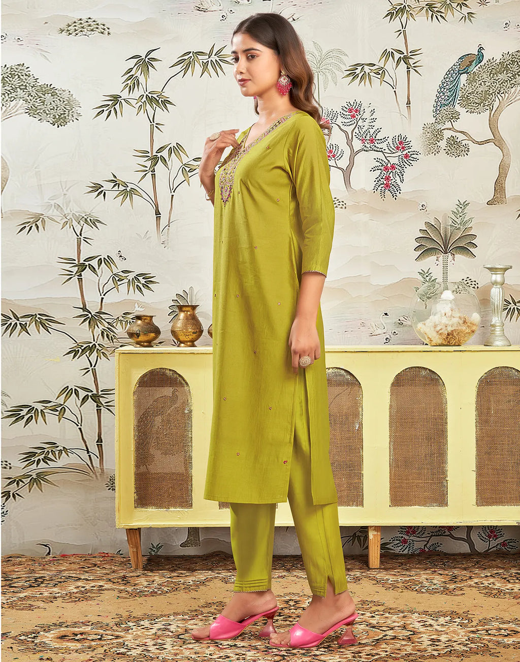 Silk Embroidered Straight 3 Piece Kurta Set