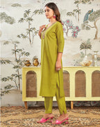 Silk Embroidered Straight 3 Piece Kurta Set