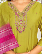 Silk Embroidered Straight 3 Piece Kurta Set