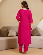 Silk Blend Embroidered Straight 3 Piece Kurta Set