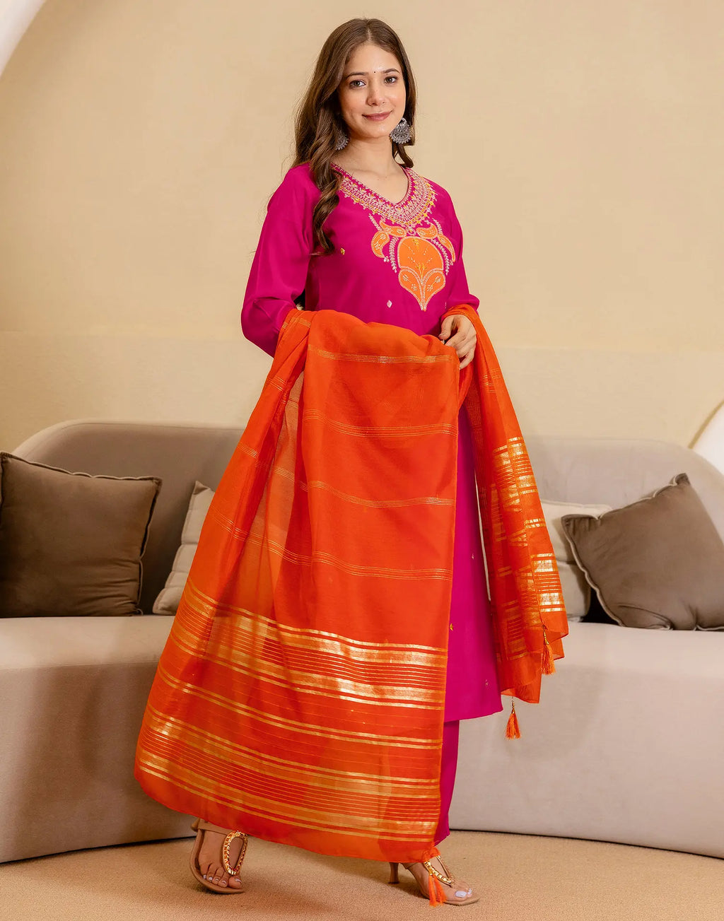 Silk Blend Embroidered Straight 3 Piece Kurta Set