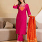 Silk Blend Embroidered Straight Kurta with Pant & Dupatta