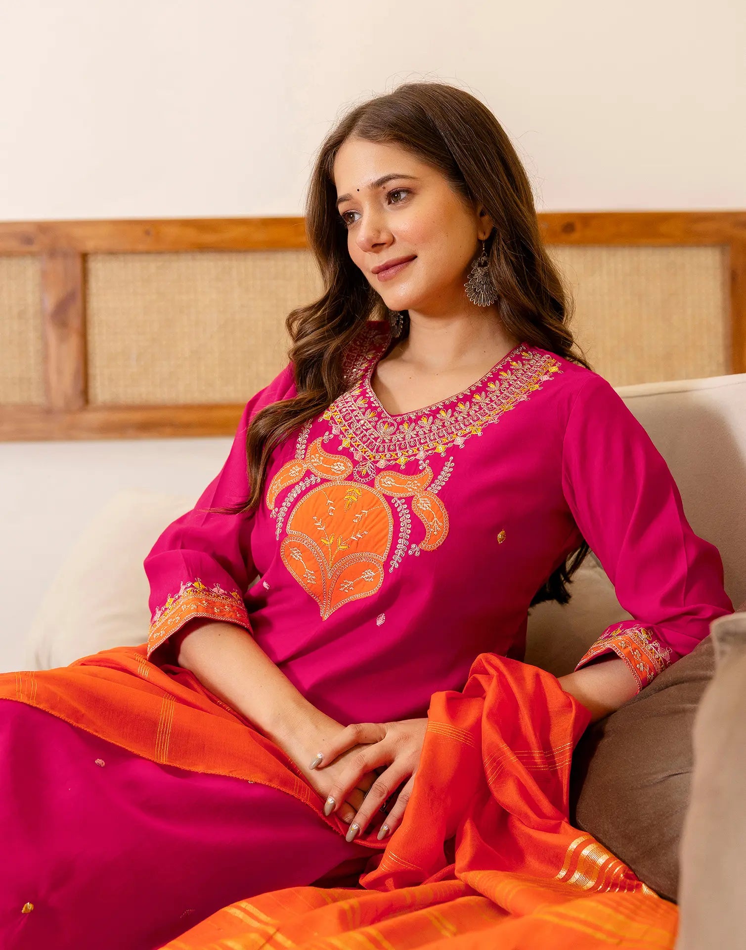 Silk Blend Embroidered Straight 3 Piece Kurta Set