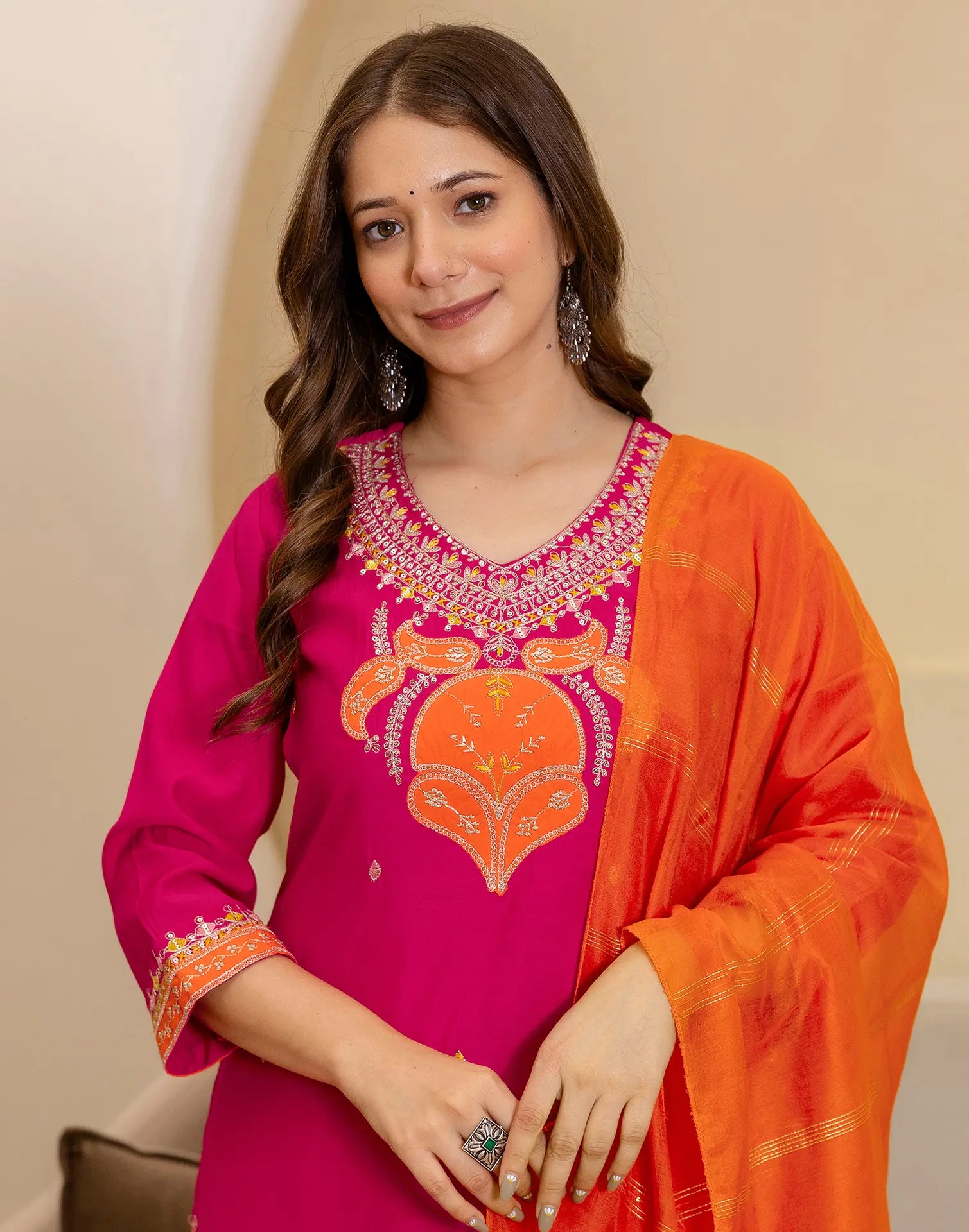 Silk Blend Embroidered Straight 3 Piece Kurta Set