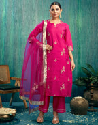 Silk Embroidered Straight 3 Piece Kurta Set